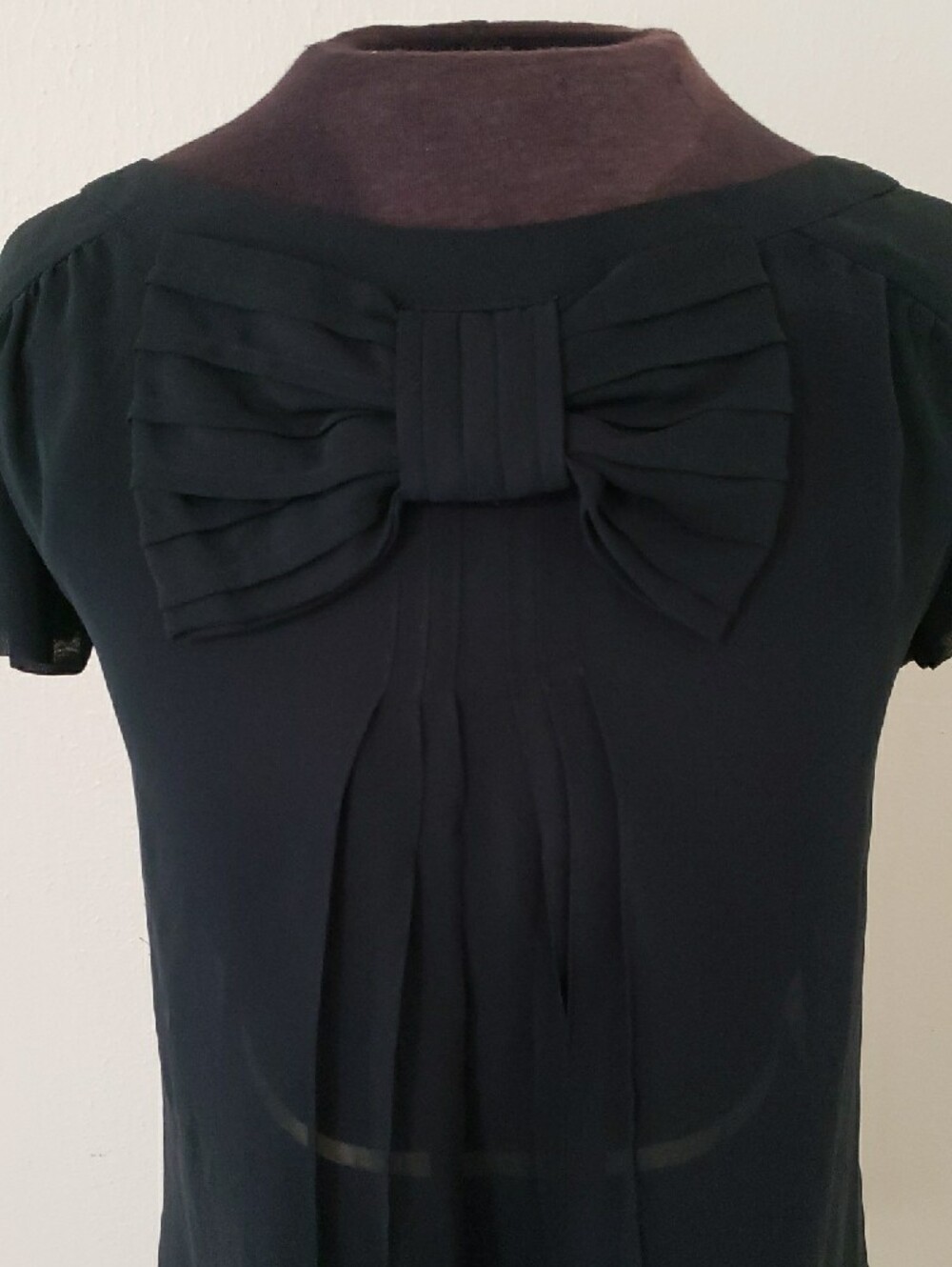 Sheer Black Short-Sleeve Blouse with Bow Vintage Target